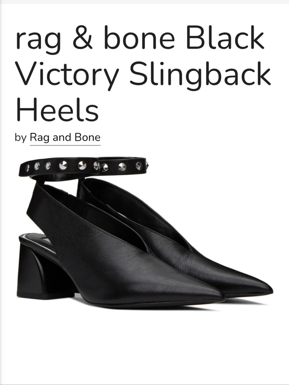 Rag & Bone Victory Black Slingback Leather Heels Sz 36